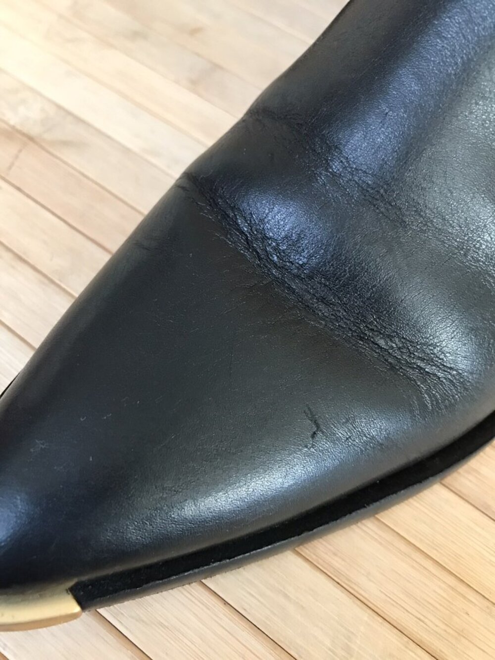 Schutz Black Leather Traci Ankle Boot Gold Tip & Hardware ankle boots bootie 6.5 - Picture 4 of 9
